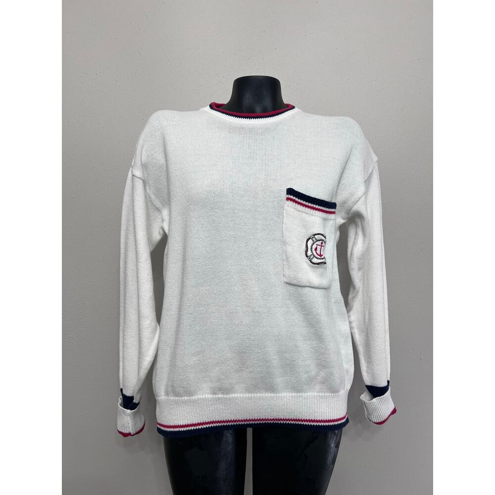VTG Winona Knits Nautical Pullover‎ Crew Sweater Sz M Cotton Knit Coastal Sailor